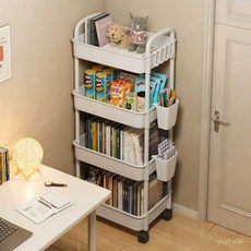 미니 책꽂이 이동식 북카트 트롤리 트레이 바퀴 책장 간이 선반 정리함 북 잡지 매거진랙, 3단-블랙