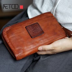 Aetoo 빈티지 핸드 메이드 쇠가죽 채찍으로 치다 가죽 긴 섹션 남성과 여성 중립 지갑 지갑 핸드백 손으로 만든 오래된 빈티지|지갑|