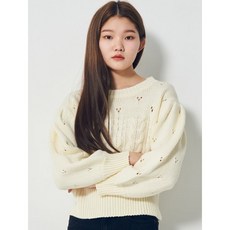 에잇세컨즈 아이보리 스카시 케이블 퍼프 소매 풀오버 니트 (350X51MY10)