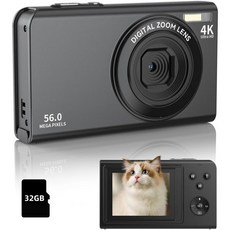 디지털 카메라 사진용 4K 포인트 및 촬영용 56Mp 자동 초점 20배 줌 안티 쉐이크 성인용 32GB SD 카드가 장착된 비디오 청소년 초보자핑크, Black