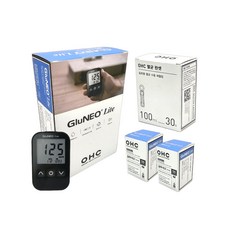 글루네오라이트 혈당기+혈당지 50매입 2개(총100매)+란셋 110개(30G), 1개