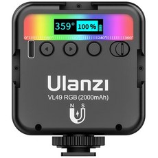 Ulanzi VL49 미니 RGB LED 비디오 조명 2700K 9000K 카메라 필 라이트 사진 조명 포켓 라이브 틱톡 브이로그 라이트 램프|사진 조명, 02 Black VL49 RGB, 1개