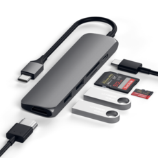 사테치 USB C타입 6n1 알루미늄 슬림 멀티포트 허브 어댑터 V2 ST-SCMA2M, Space gray