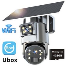 태양광CCTV PEGATAH 보안 카메라 UBOX 4G SIM 카드 듀얼 스크린 태양 카메라 야외 와이파이 PTZ 4K 듀얼 렌즈 인간 자동 추적 카메라 5MP, 없음, 4) wifi A30 128G - ubox