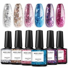 Modelones Glitter Gel Nail Polish Set 반짝이 젤 매니큐어 세트 0.33oz(10ml) 6pcs, 옵션없음, 옵션없음