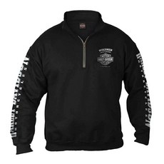 Harley-Davidson 남성용 라이트닝 크레스트 1/4 지퍼 카뎃 풀오버 스웨트셔츠 블랙 블랙., Small