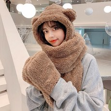 곰돌이 모자 마스크 목도리 양털 테디베어 귀도리 후드 가을 겨울 양털템 뽀글이 머플러 일체형 비니