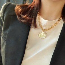 바이진주리본 메탈원 볼드 체인 패션 목걸이