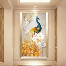 황금 공작 꽃 풍경 대형 큐빅 비즈 보석 십자수 집에서 할 수 있는 취미, 65x130