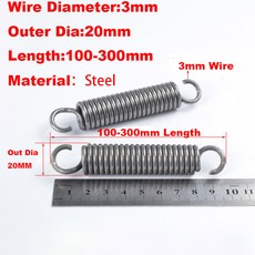 후크 장력 스프링 풀백 코일 연장 Draught 와이어 직경 3mm 외부 20mm 길이 100 300mm 1, 120mm, 1개