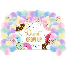 도넛 생일 파티 용품 장식 배경 및 풍선 키트 어린이 사진 배경 도넛 성장 파티 용품 (배너 케이크 토, 단일상품