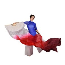 너울부채 여성용 벨리 댄스 실크 대나무 긴 팬 베일 소품 예배 찬양 파스텔 색상 깃발 스트리머 성인 180cm 가을, 1개, 2) as picture 150cm59 Inch
