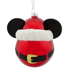 Hallmark Christmas Ornaments Disney Mickey Mouse Icon With Santa Hat Blown Glass Ornament, One Color_One Size, One Color