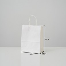 50장 고급 화이트 종이가방 크라프트 튼튼한 쇼핑백 무지 선물 미니 종이쇼핑백 인쇄 제작 어젠다, 고급 화이트 중 (21x11x27)