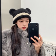 모자라니까 [ZRSN] 캐릭터 큐티베어 핸드메이드 비니 귀달이 방한모자 추동모자녀