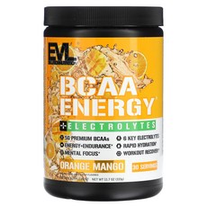 EVLution Nutrition BCAA 에너지 플러스 전해질 오렌지 망고 맛 333g(11.7oz), 333g, 1개