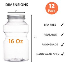 Cididu 알루미늄 캡이 있는 12팩 플라스틱 병 473.2ml(16온스) 재사용 가능한 투명 주스 병 냉장고용 BPA 프리 스무디 병 누출 방지 빈 주스 병 생강 차 커피 우유, Cididu 알루미늄 캡이 있는 12팩 플라스틱 병 4