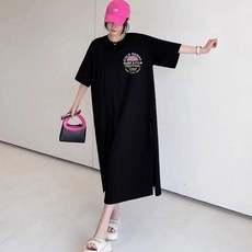 프린팅 롱 원피스 여름 반팔 원피스 루즈핏 홈웨어