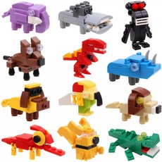 IAMGlobal 12 in 1 Mini Animal Building Blocks 장난감 세트 모듬 장난감 동물 동물 그림 스템 장난감 파티 호감 구디 가, 단일옵션