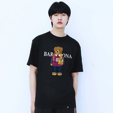그래픽 프린팅 라운드 반팔티 티셔츠 라리가 바르셀로나 서포터즈 축구팀 곰돌이 캐릭터