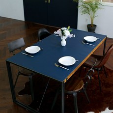 케이홈 방수 양면 가죽 식탁보 테이블보, 네이비/옐로우, 60x120cm