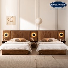 잉글랜더 그라치아 템바보드 원목 호텔 트윈 수납 침대+협탁1EA(Sweet Slumber 스탠다드 필로우탑 매트-SS+SS), 침대(내츄럴원목)+매트(라이트그레이), 침대(SS+SS)+Sweet스탠다드필로우탑(SS+SS)