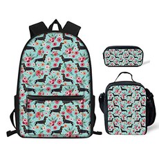 NMT 꽃 닥스 훈트 배낭 내구성 지퍼 학교 Bookbag 3 in 1 Daypack [One_Size- Dachshund] - P027907T1XHQWC4