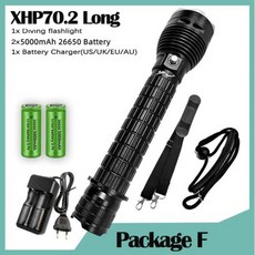 랜턴 해루질 써치 엘프 수중 XHP70.2 강력한 LED 스쿠버 다이빙 손전등 가장 밝은 30W 토치 IPX8 방수 램프 18000LM 200m, Long Light B, Long Light B