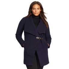 Lauren RALPH LAUREN Women's Wool-Cashmere Shawl Collar Buckled Drape-Front Coat