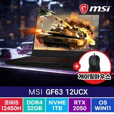 MSI Thin GF63 12UCX 가성비 고사양 노트북, GF63-12UCX, WIN11 Home, 32GB, 1TB, 코어i5,