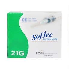 화진 Sofjec 일회용 멸균 주사침 21g x 38mm 100개 - 주사바늘, 상세페이지 참조