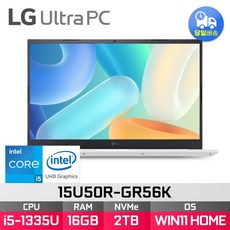 LG전자 울트라PC 코어i5 2TB 16GB WIN11 Home 15U50R-GR56K + WIN11 설치 모델로 출고됩니다.