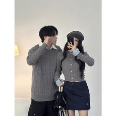 1+1 커플 니트 스웨터 캐주얼 가을 겨울 상의 레깅스 루즈핏 긴팔 니트티 남녀 니트 스웨터 ZZL