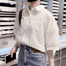 허블리 여성 여름 루즈핏 체형커버 코튼 셔츠 블리 여성 루즈핏 체형커버 컴포트 셔츠