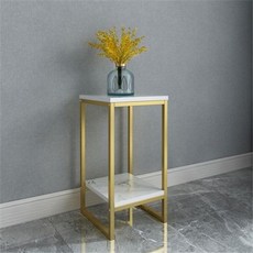 철제테이블 협탁 테이블 철제 화이트 간이 보조 사이드테이블, 골드프레임+화이트스톤패턴-높이55x폭24