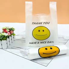 스마일 비닐 봉투 100개 내구성 강한 예쁜 쇼핑백 포장 투명 행사 어린이날 커피숍 음식점 이벤트 배달 소 중 대 봉투, 01)소 20*34 100매, 01)소 20*34