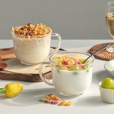 유리 머그 점보 시리얼 요거트볼 490ml 2P 우드스푼 3P, 1개, 에일리즈 시리얼볼490ml 2P