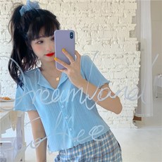 하오타오 슬리브티 코리아 소녀 스위트 큐트 솔리드 펀칭 작은 카디건