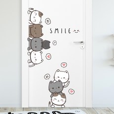 귀여운 고양이 도어 꾸미기 스티커 시트지, 스마일 고양이