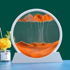 모래멍샌드아트 인테리어 크리 에이 티브 모래 시계 무덤 그림 장식 미술 거실 데스크탑 오피스 캐비닛 라이트 럭셔리 장식 생일 선물, V.12인치 원형유류페인팅-화이트 프레임 오렌지