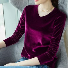 벨벳 베이직 블랙 브이넥 긴팔 티셔츠