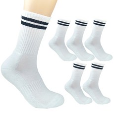 더베이직 남성용 두꺼운 이중쿠션 두줄 스포츠 장목 양말 6켤레, 화이트, 6개