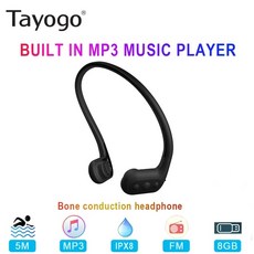 Tayogo W01 방수 골전도 헤드폰 다이빙 런닝용 FM 라디오 IPX8 스포츠 이어폰이 8GB 수영 MP3 플레이어, CHINA, black earphone, 1.W01 black