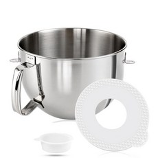 5.7L(6쿼트) 스테인리스 스틸 믹서 볼 및 믹서 볼 뚜껑 커버 KitchenAid 볼 리프트 믹서용 주방 보조 믹싱 볼 교체품 더 큰 손잡이가 있는 5.7L(6쿼트) 리프