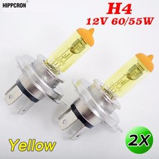 할로겐 H4 led알루미늄방열판 전구 노란색 유리 3000K 스테인레스 스틸 자동차 안개등 12V 60 W 55W 2 개, H4/9003/HB2 안녕하세요/소호, 2개