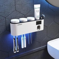UV살균기 칫솔 살균건조기 다기능 스마트 벽걸이형 태양열 충전식 보관 랙 욕실 액세서리 세트, 4) White Black, 1개
