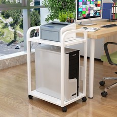 PC 컴퓨터 본체 데스크탑 받침대 거치대 선반 이동식, 2단 화이트 하단높이47