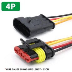 방수 자동 커넥터 AMP 1P 2P 3P 4P 5P 6P 암수 플러그 15cm 18AWG 와이어 케이블 차량용 HID 하, 03 4P(Male Female)_03 20 Sets