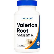 Nutricost Valerian Root Capsules (1000mg Per Serving) 120 Capsules - 4 000mg Equivalent Per Serving, 120정, 1개