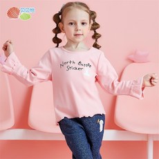 베 이 비 가을 여아 모 프린트 긴팔 티셔츠 러 블 리 프 릴 상의 핑크 110